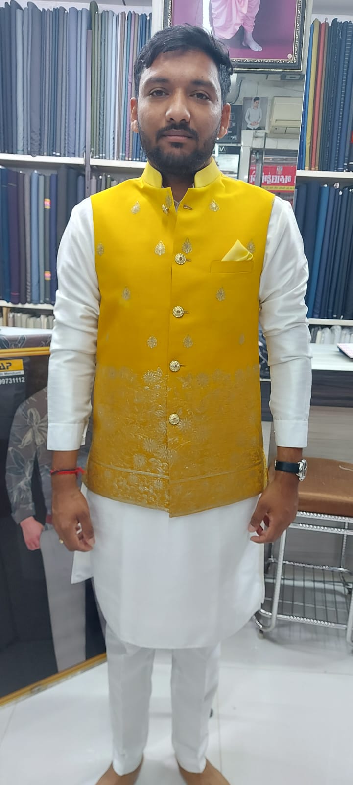 Yellow Embroidered Modi Jacket – New Alap