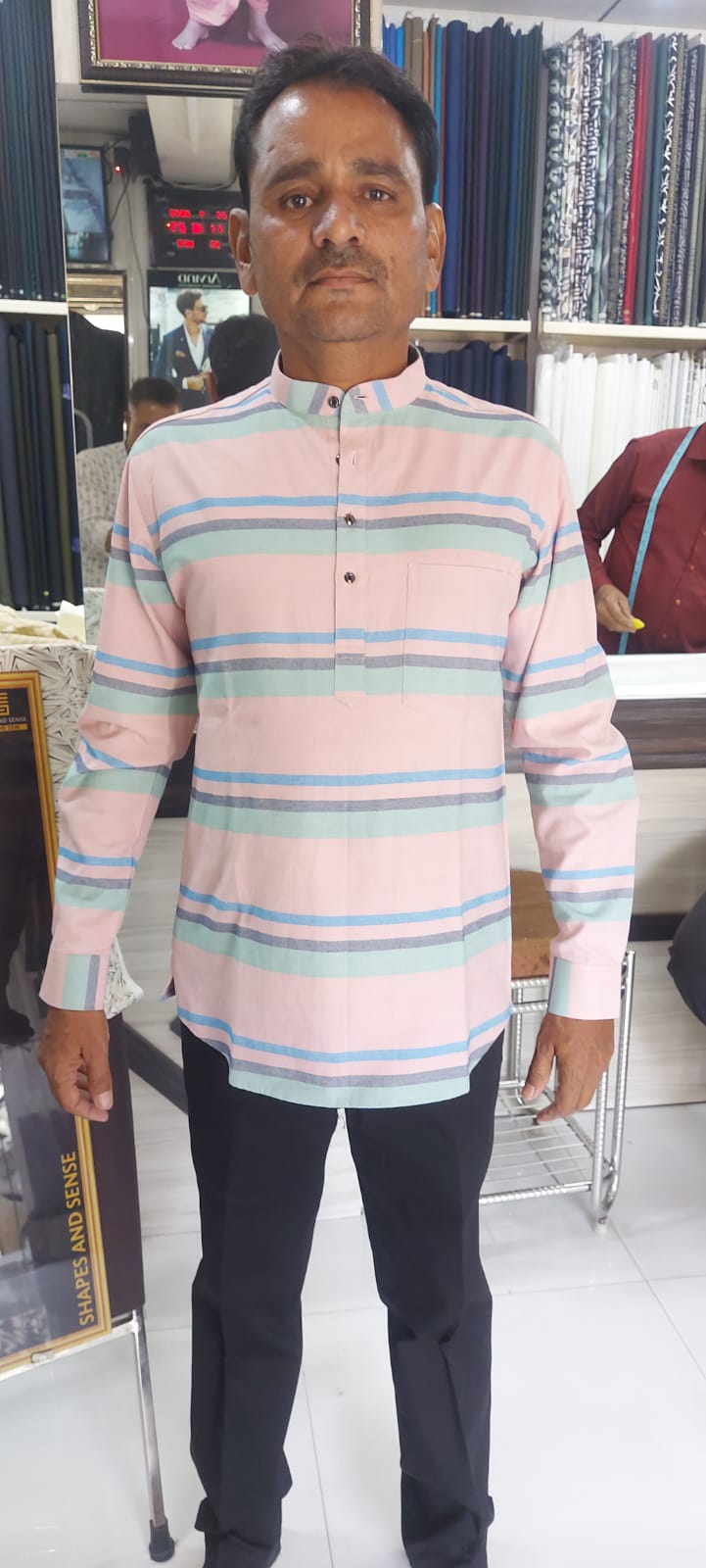 Pink Striped Shirt with Black Pants – New Alap Ahmedabad