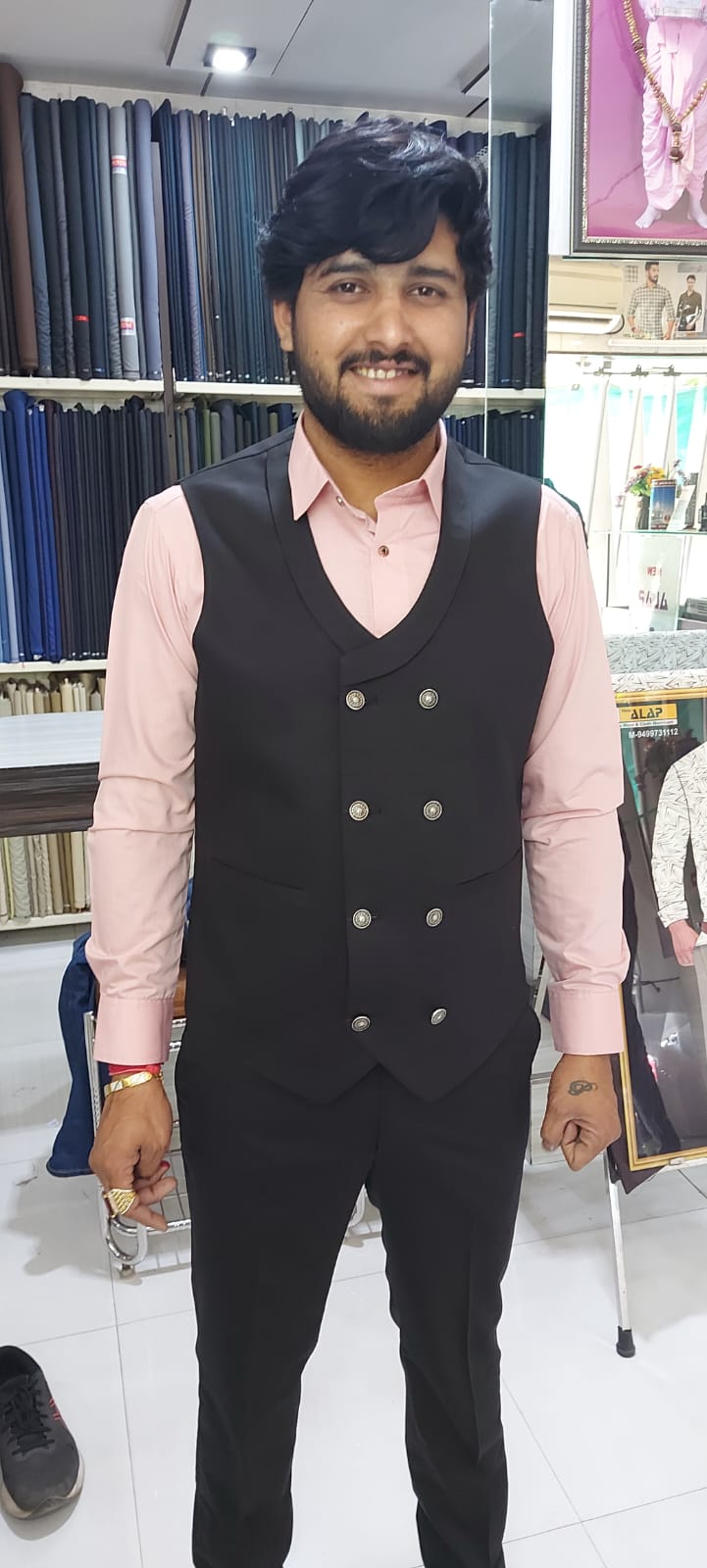 Black Double-Breasted Vest with Pink Shirt – New Alap